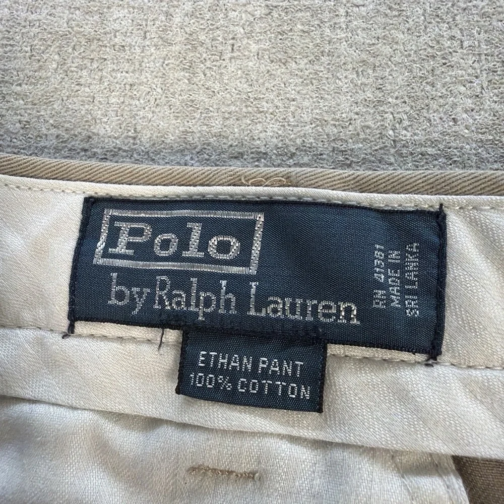 Polo Ralph Lauren Men 35x30 Khaki Pleated Chino Trousers Preppy Casual
